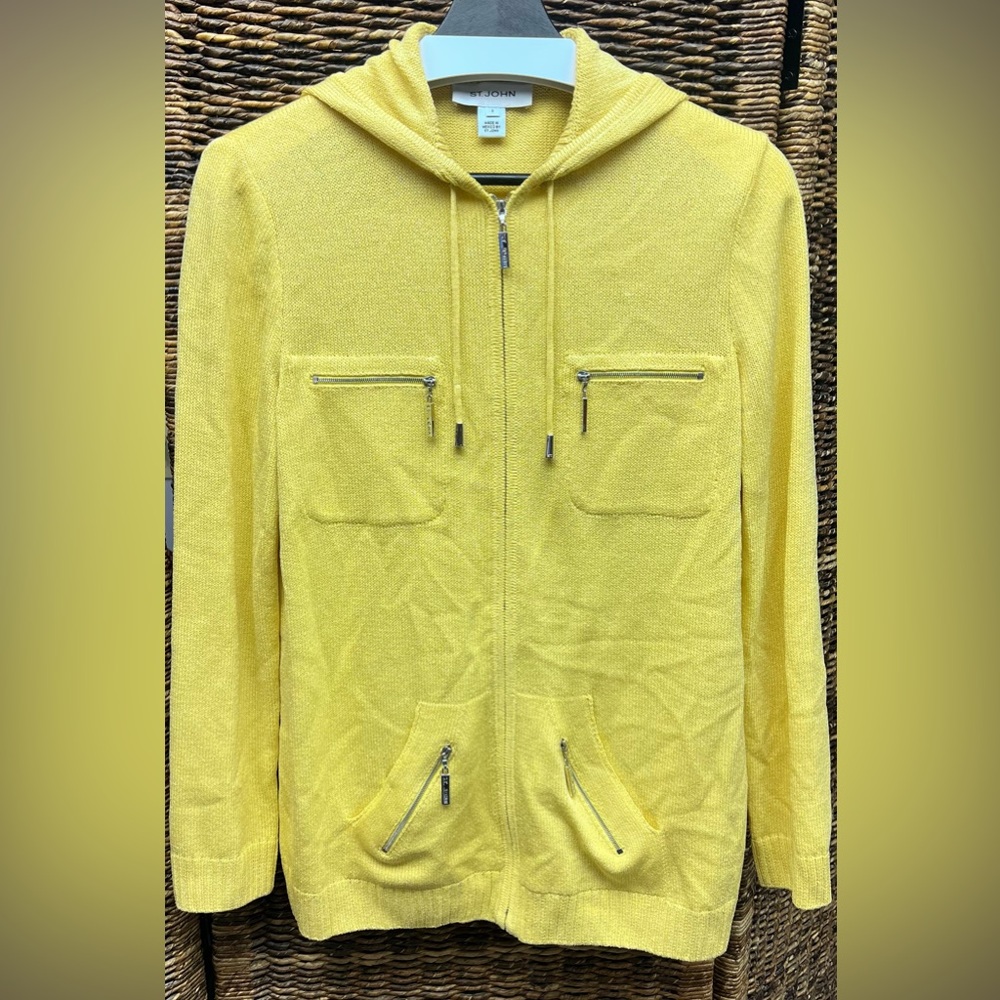 St. John Yellow Knit Zip-Up Sweater- Small